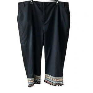 Eloquii Black Cropped Pants with Tassel Hem